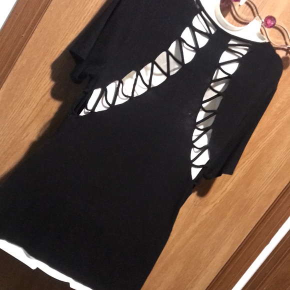 BKE L Black Cut Out Tshirt Lots Of Peekaboo! - Picture 2 of 13